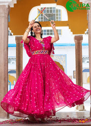 Beautiful Pink And White Color Georgette Designer Gown